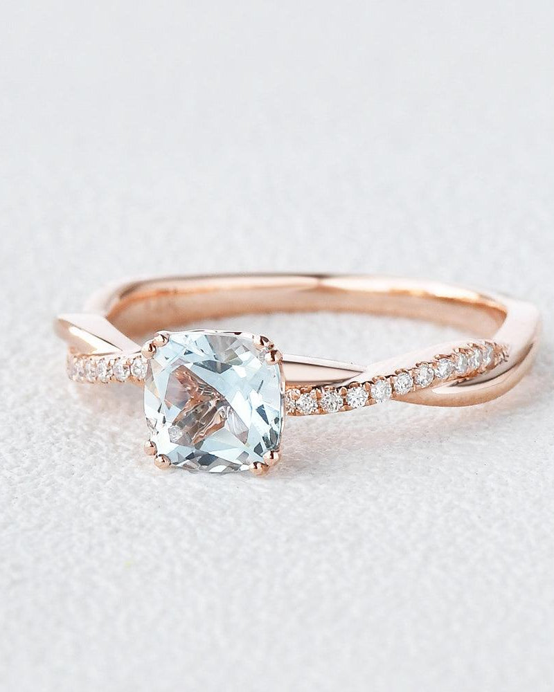 Aquamarine Solitaire Ring March Birthstone - Felicegals
