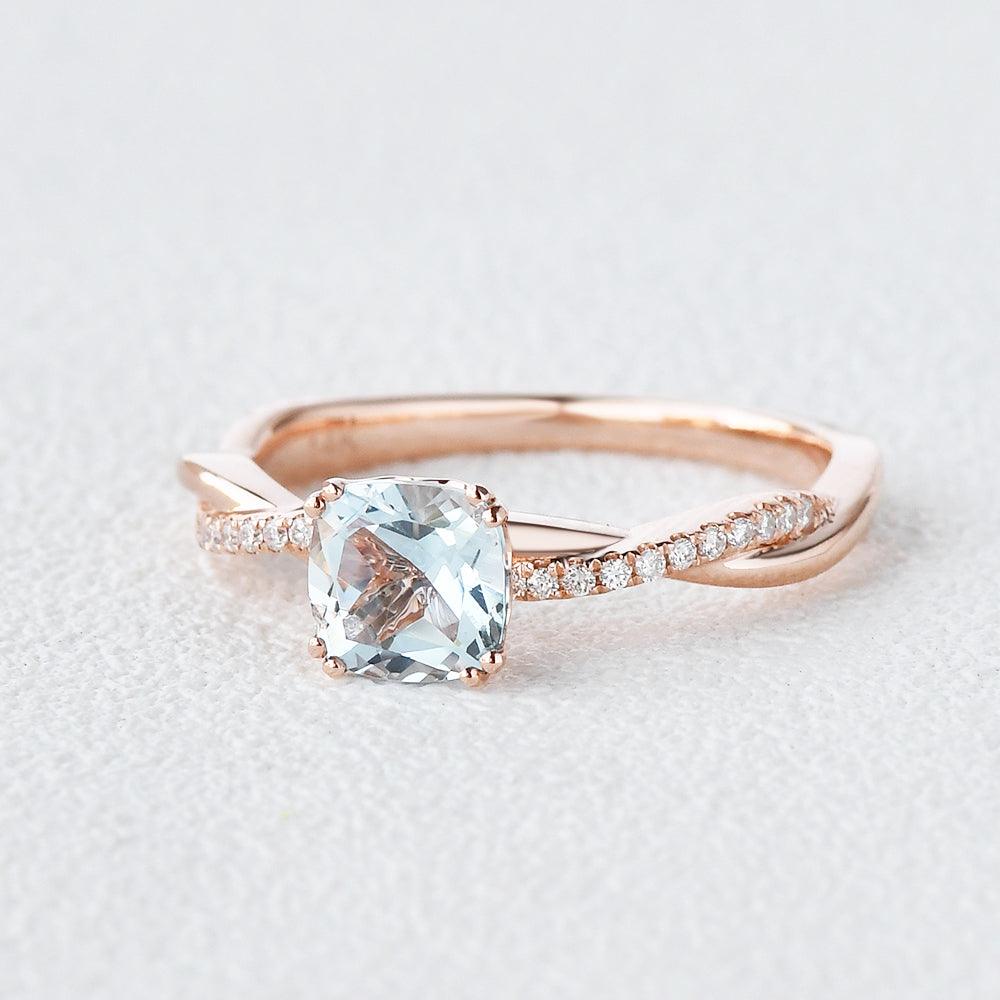 Aquamarine Solitaire Ring March Birthstone - Felicegals