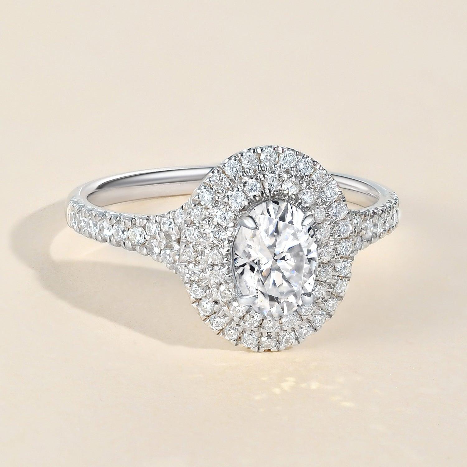 1.0ct Oval Cut Moissanite Double Halo Ring - Felicegals 丨Wedding ring 丨Fashion ring 丨Diamond ring 丨Gemstone ring