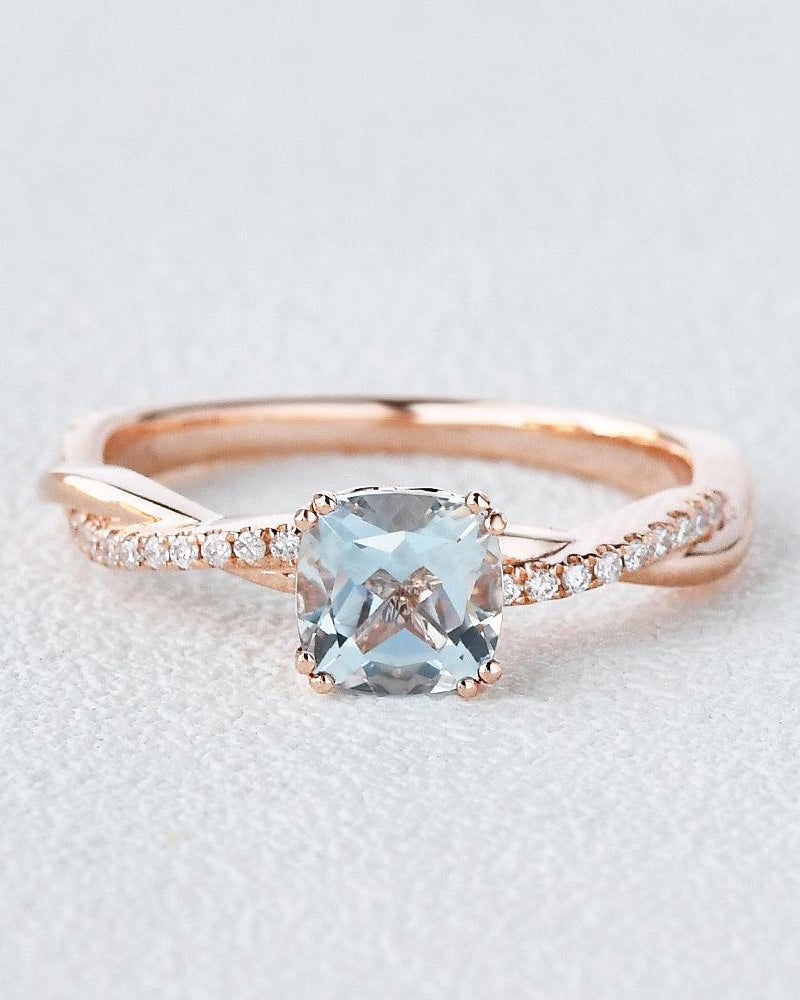 Aquamarine Solitaire Ring March Birthstone - Felicegals