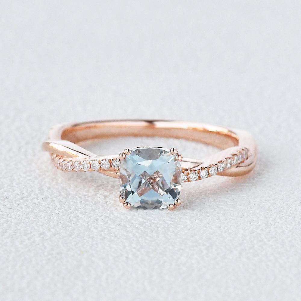 Aquamarine Solitaire Ring March Birthstone - Felicegals