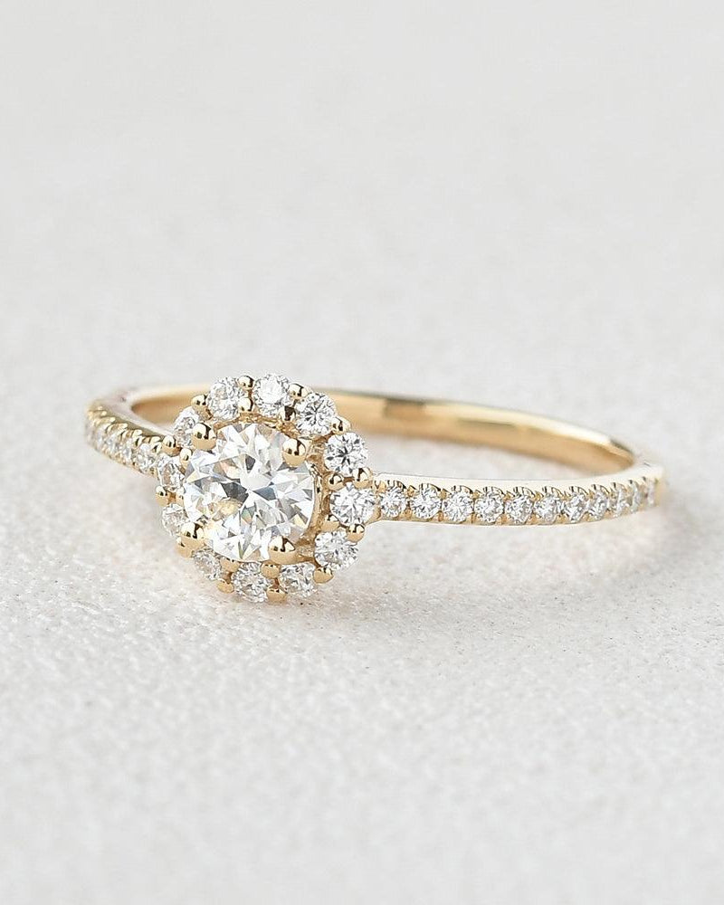 Round Shaped Moissanite Halo Ring - Felicegals 丨Wedding ring 丨Fashion ring 丨Diamond ring 丨Gemstone ring--Felicegals