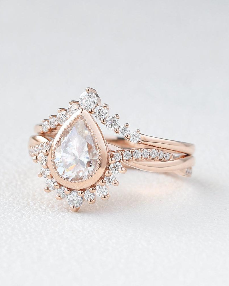 Infinity Moissanite 14K Gold Ring Set 2pcs - Felicegals