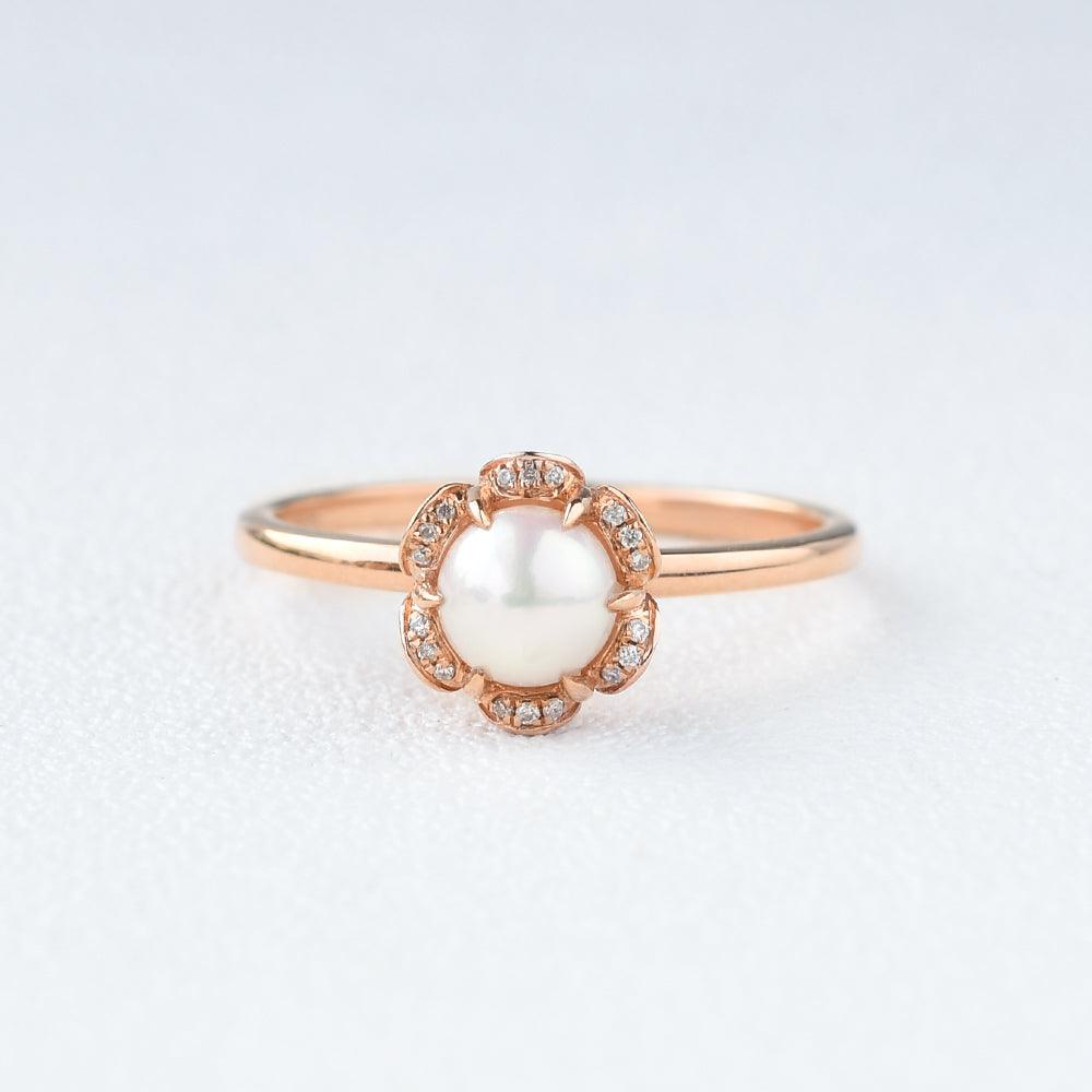 6mm Akoya Pearl Rose Gold Ring - Felicegals