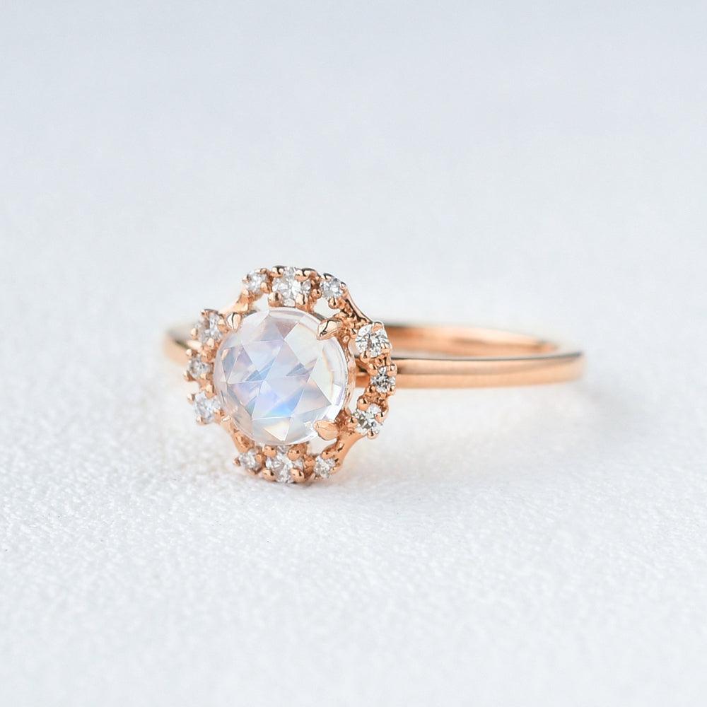 Moonstone & Diamond Rose Gold Ring - Felicegals