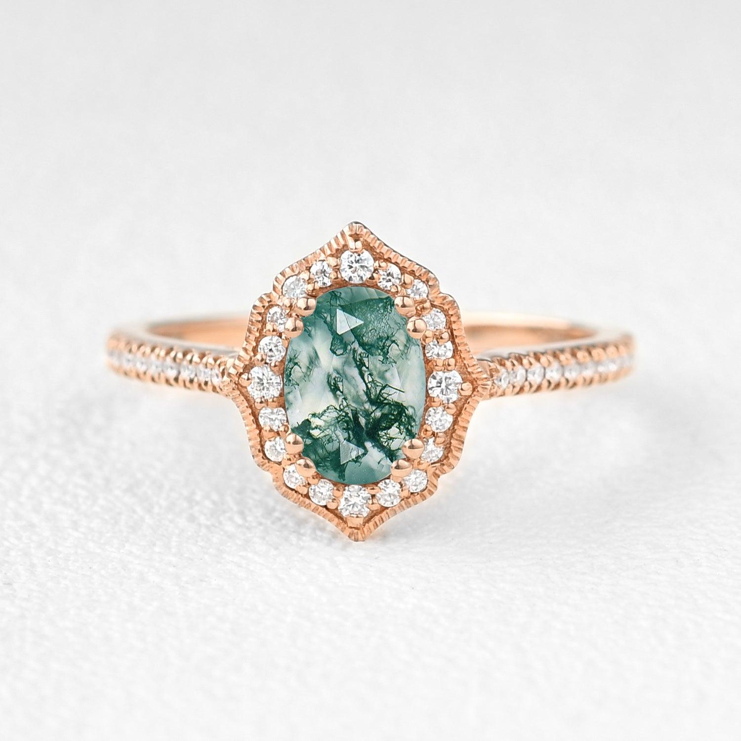 Oval Moissanite White Gold Antique Ring - Felicegals 丨Wedding ring 丨Fashion ring 丨Diamond ring 丨Gemstone ring