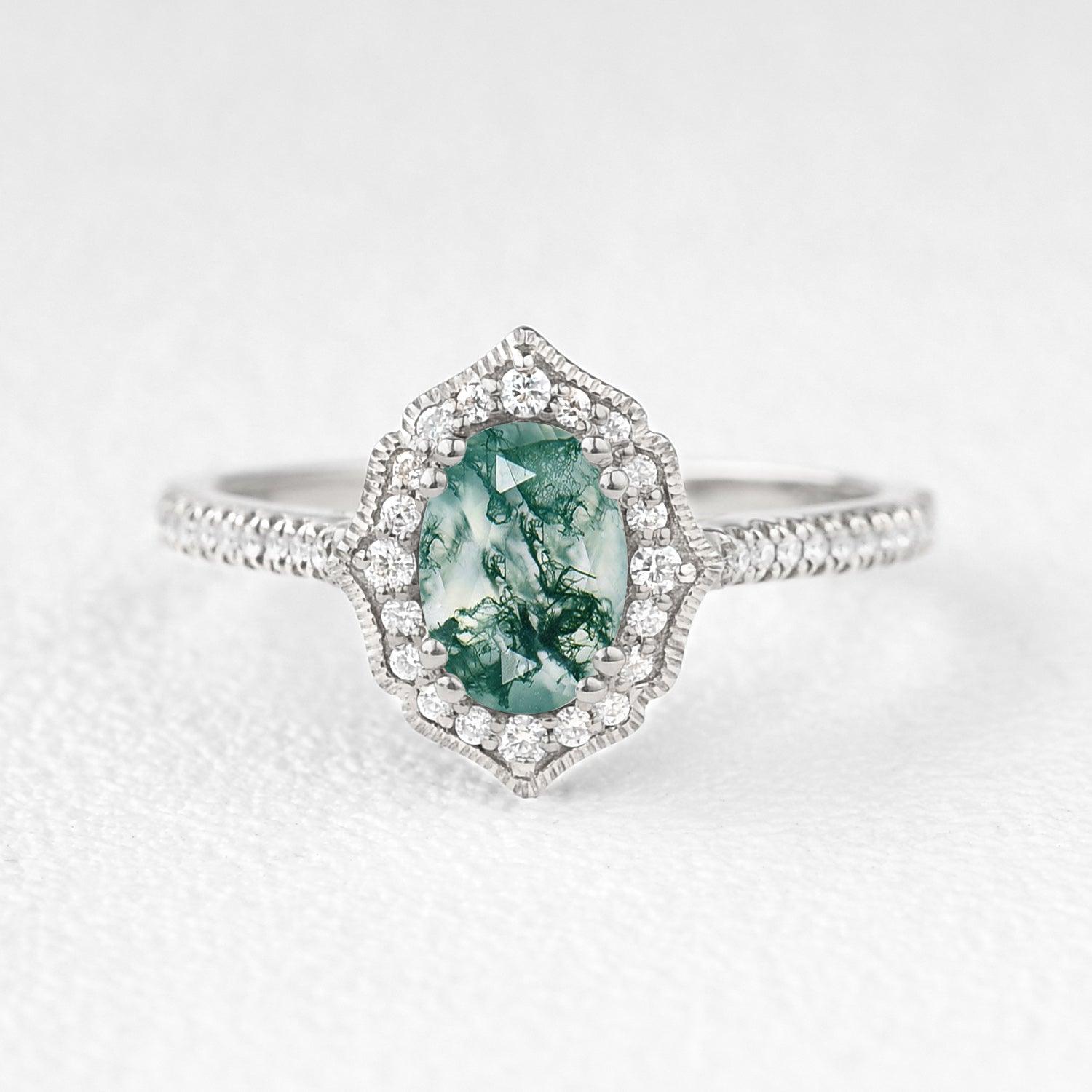 Oval Moissanite White Gold Antique Ring - Felicegals 丨Wedding ring 丨Fashion ring 丨Diamond ring 丨Gemstone ring