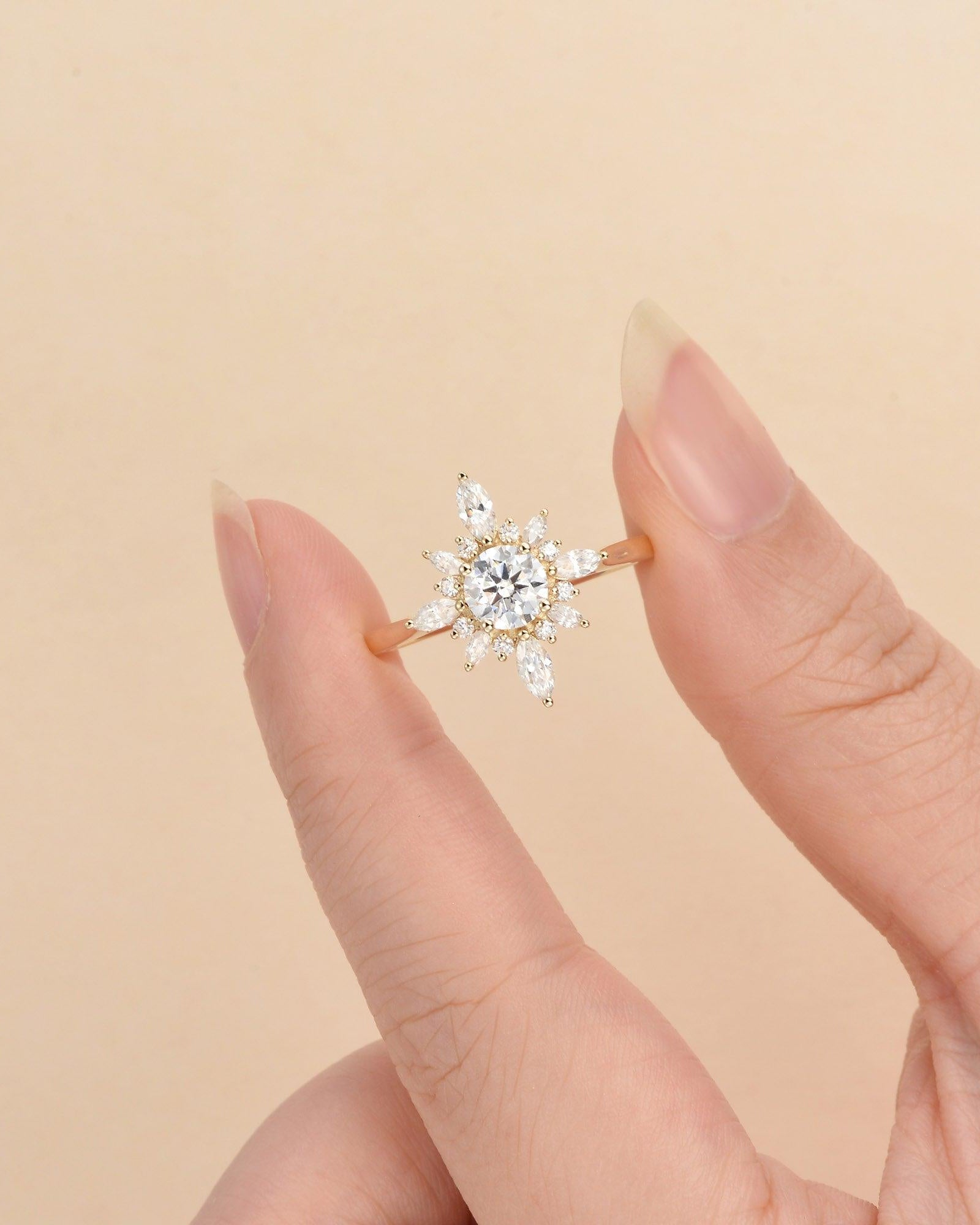 1.0ct Moissanite Floral Vintage Halo Ring - Felicegals 丨Wedding ring 丨Fashion ring 丨Diamond ring 丨Gemstone ring
