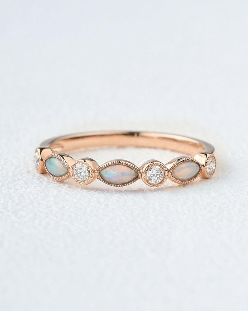 Marquise Natural Opal & Moissanite Ring - Felicegals