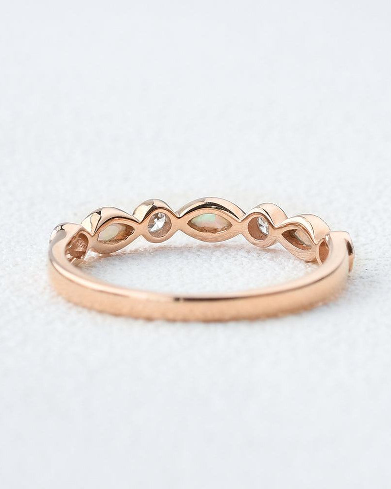 Marquise Natural Opal & Moissanite Ring - Felicegals