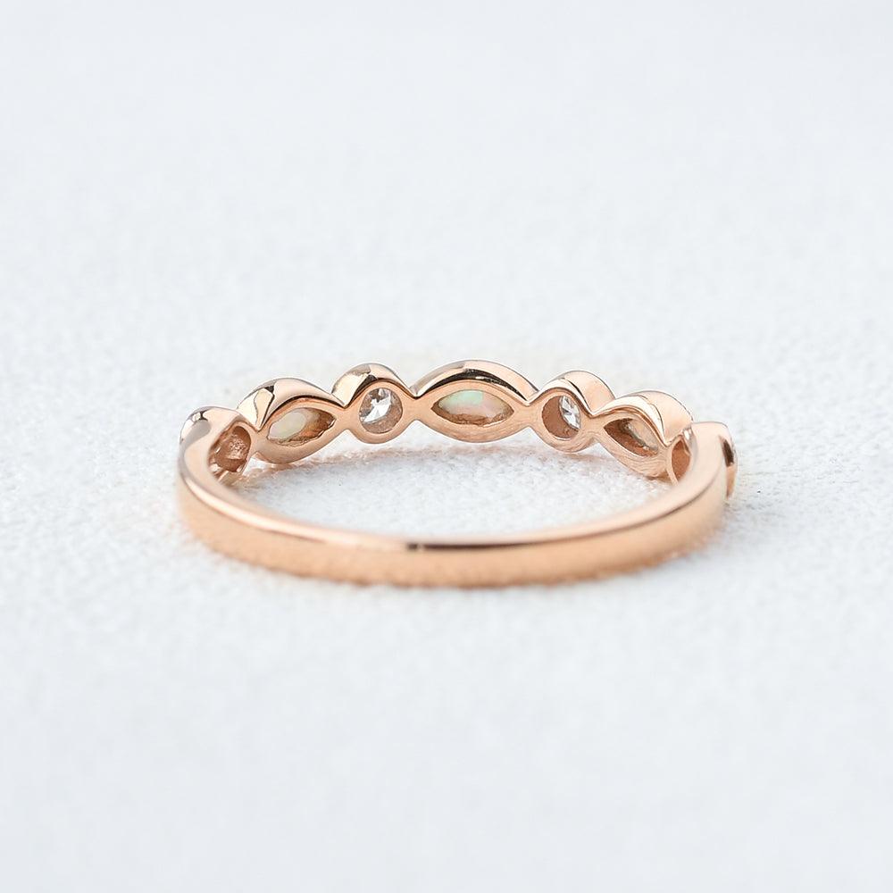 Marquise Natural Opal & Moissanite Ring - Felicegals