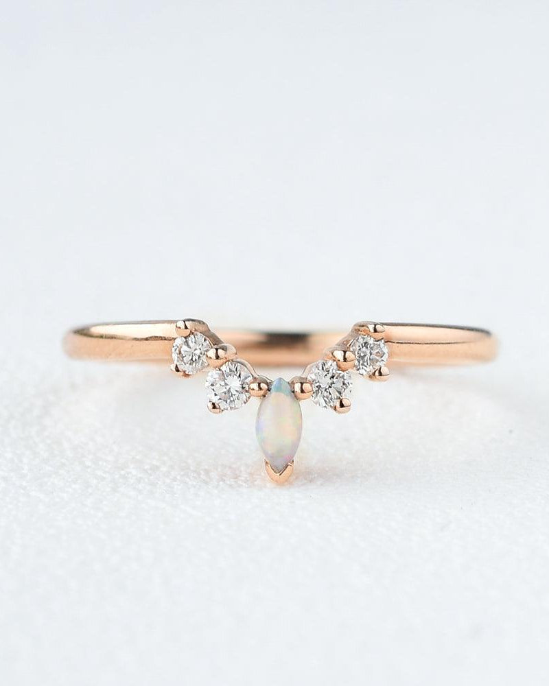 Marquise Natural Opal Moissanite Ring - Felicegals
