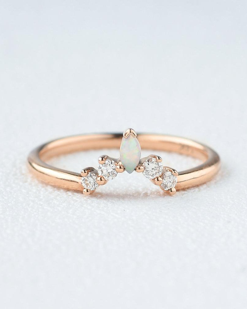 Marquise Natural Opal Moissanite Ring - Felicegals