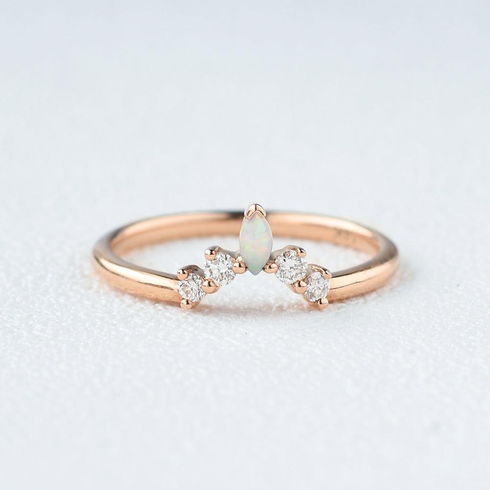 Marquise Natural Opal Moissanite Ring - Felicegals