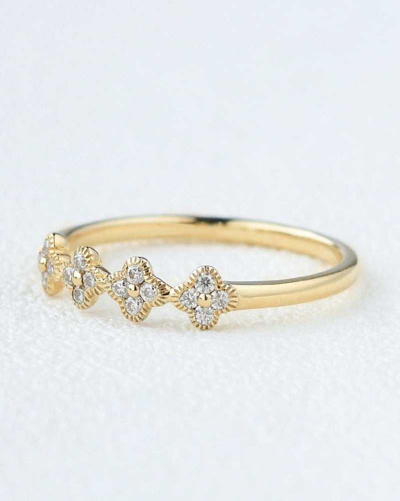 Moissanite Flower Shape Solid Gold Ring - Felicegals
