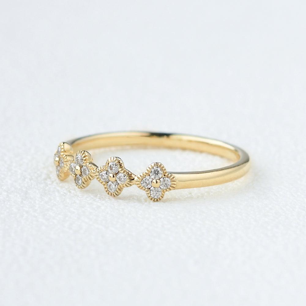 Moissanite Flower Shape Solid Gold Ring - Felicegals