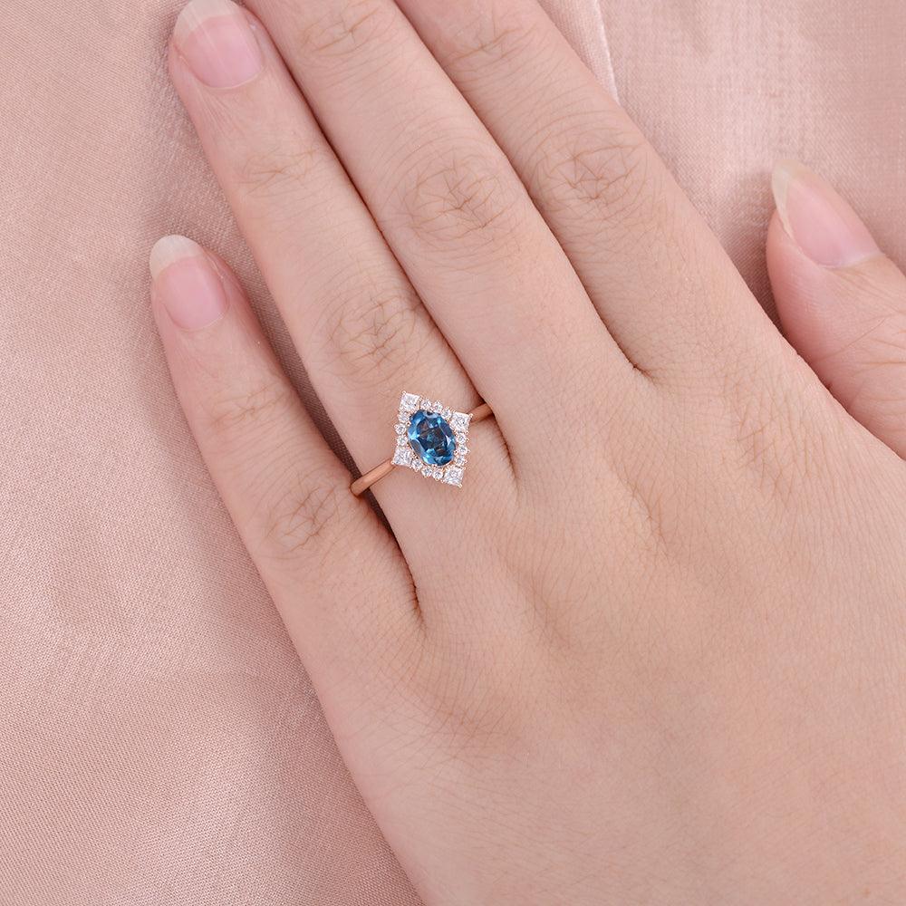 Oval Blue Topaz Vintage Inspired Ring - Felicegals 丨Wedding ring 丨Fashion ring 丨Diamond ring 丨Gemstone ring--Felicegals
