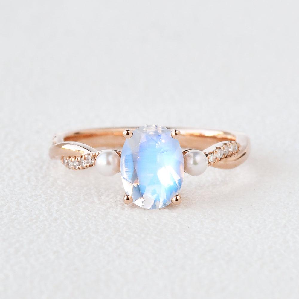 Oval Moonstone & Pearl Infinity Ring - Felicegals
