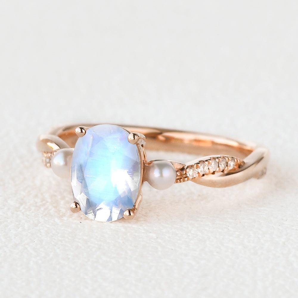 Oval Moonstone & Pearl Infinity Ring - Felicegals