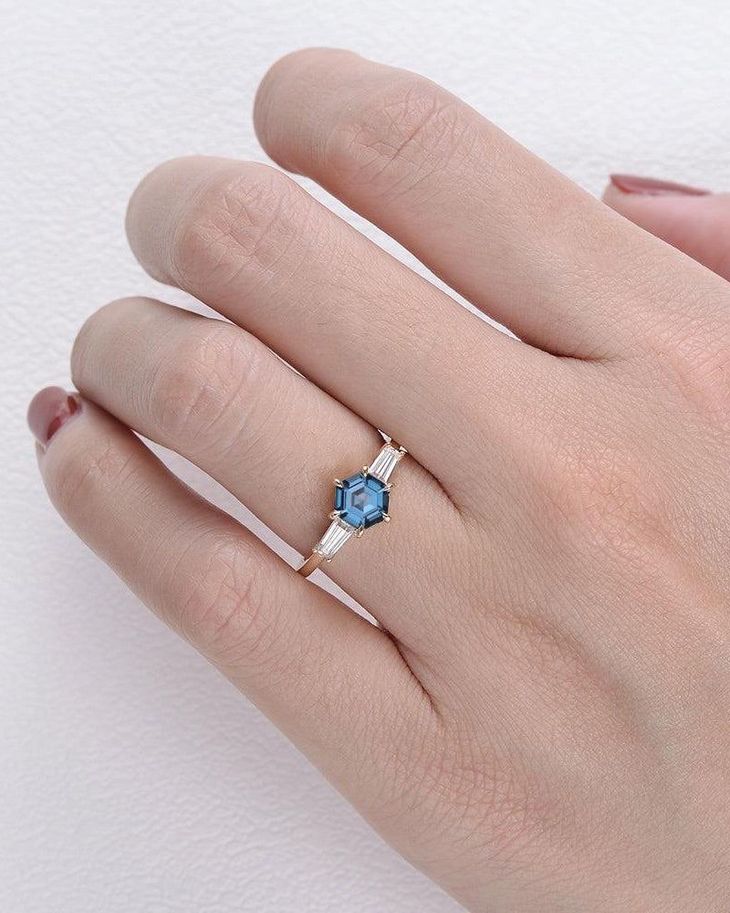 Blue Topaz Yellow Gold Geometric Ring - Felicegals