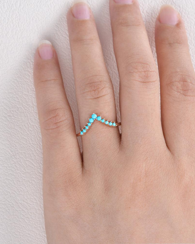 Turquoise Chevron Stacking Wedding Band - Felicegals