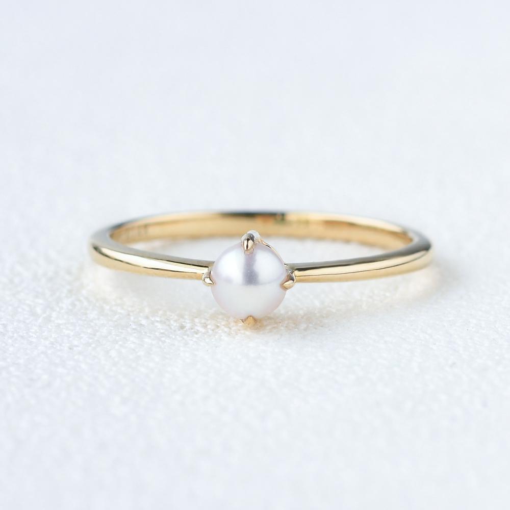 4 Claw Prongs Yellow Gold Akoya Pearl Ring - Felicegals