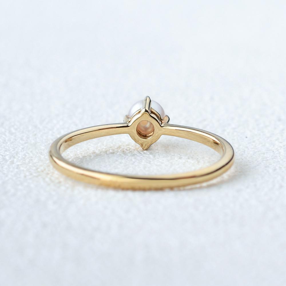 4 Claw Prongs Yellow Gold Akoya Pearl Ring - Felicegals