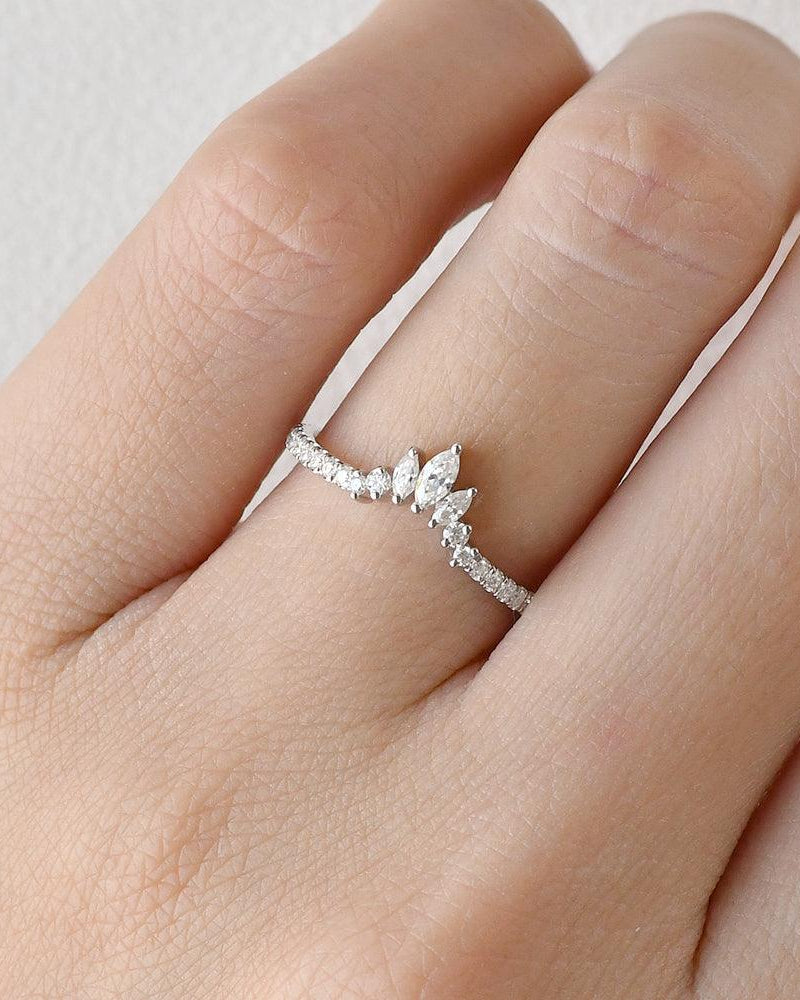 Marquise Moissanite Band Stacking Curved Ring - Felicegals