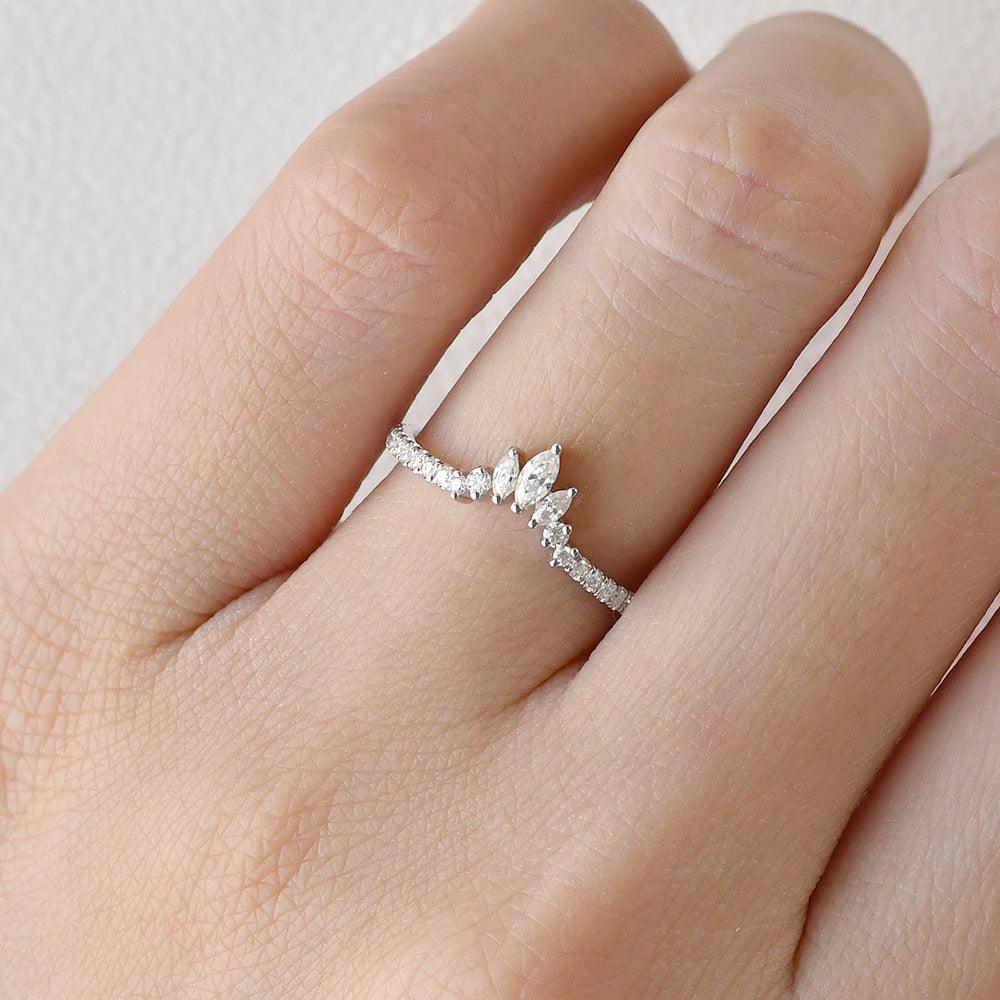 Marquise Moissanite Band Stacking Curved Ring - Felicegals