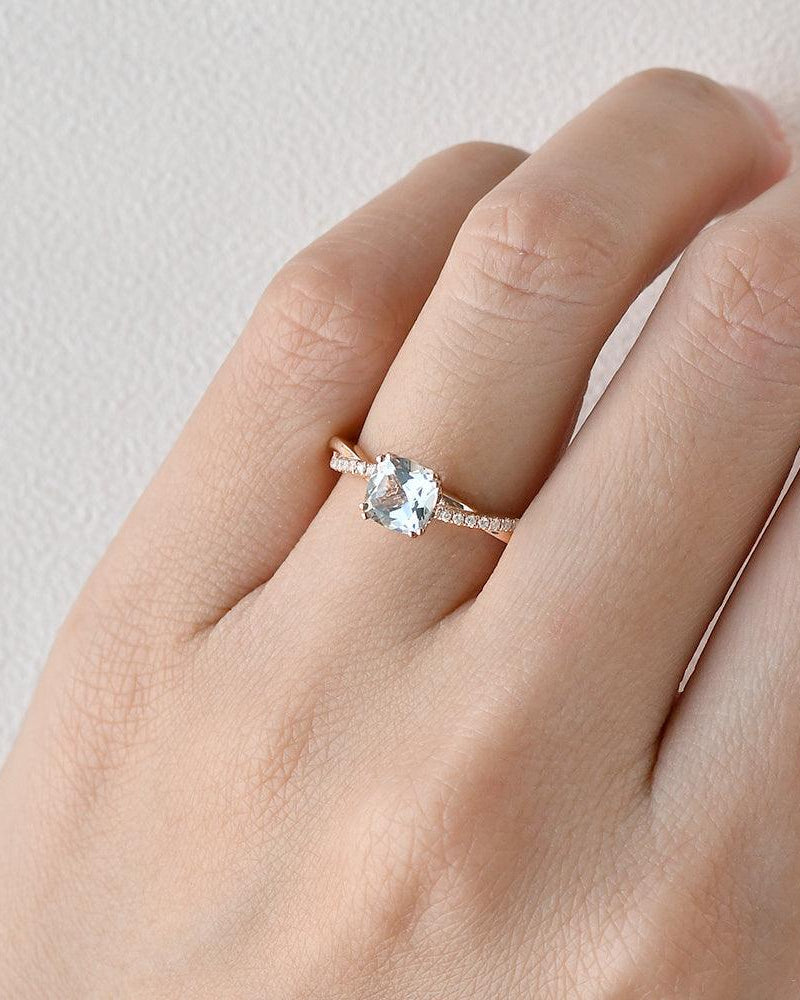 Aquamarine Solitaire Ring March Birthstone - Felicegals