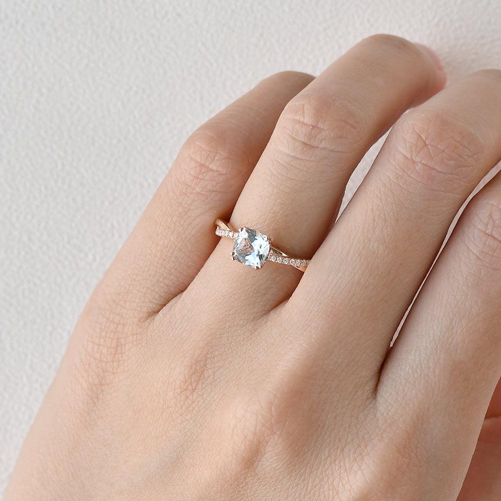 Aquamarine Solitaire Ring March Birthstone - Felicegals