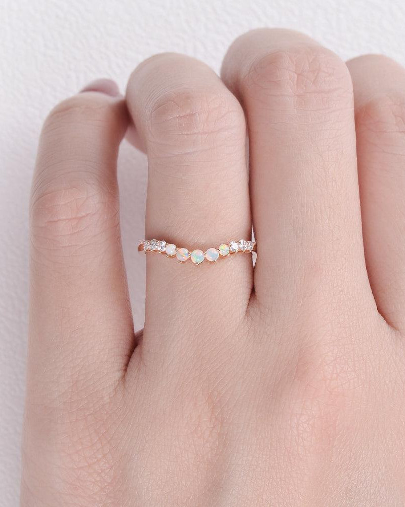 Natural Opal Cluster Rose Gold Ring - Felicegals