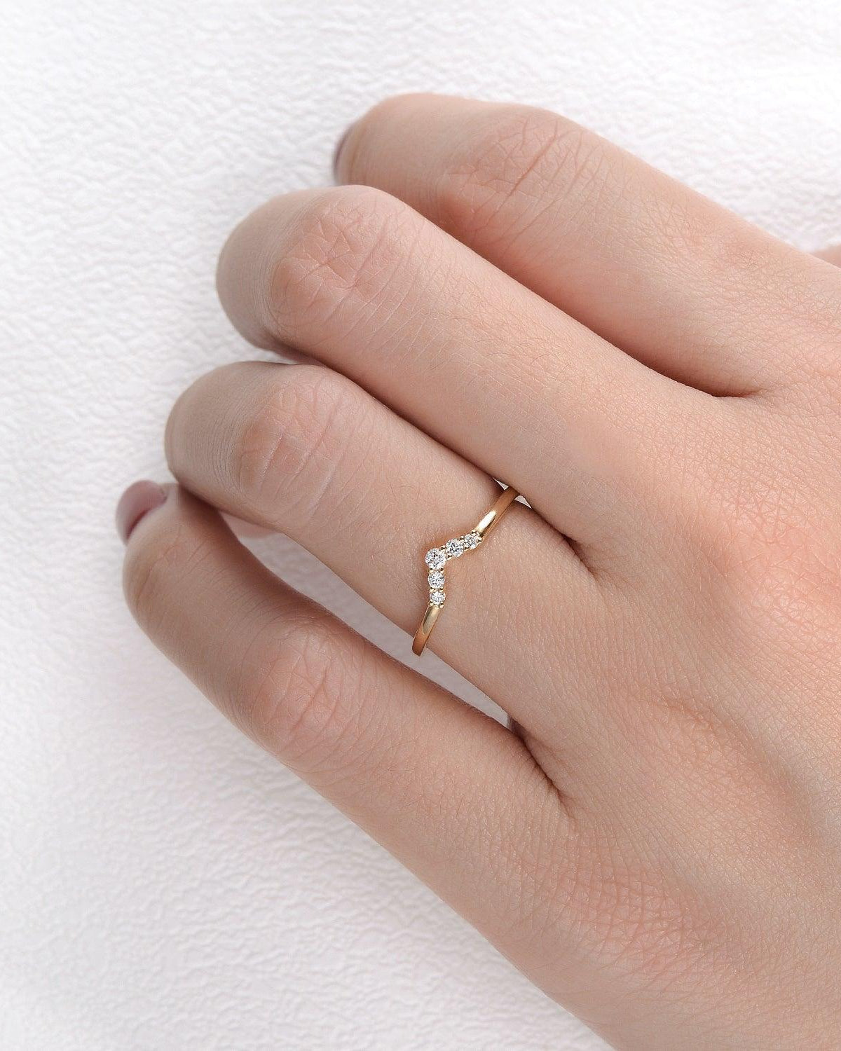 Chevron V Shaped Moissanite Yellow Gold Ring - Felicegals