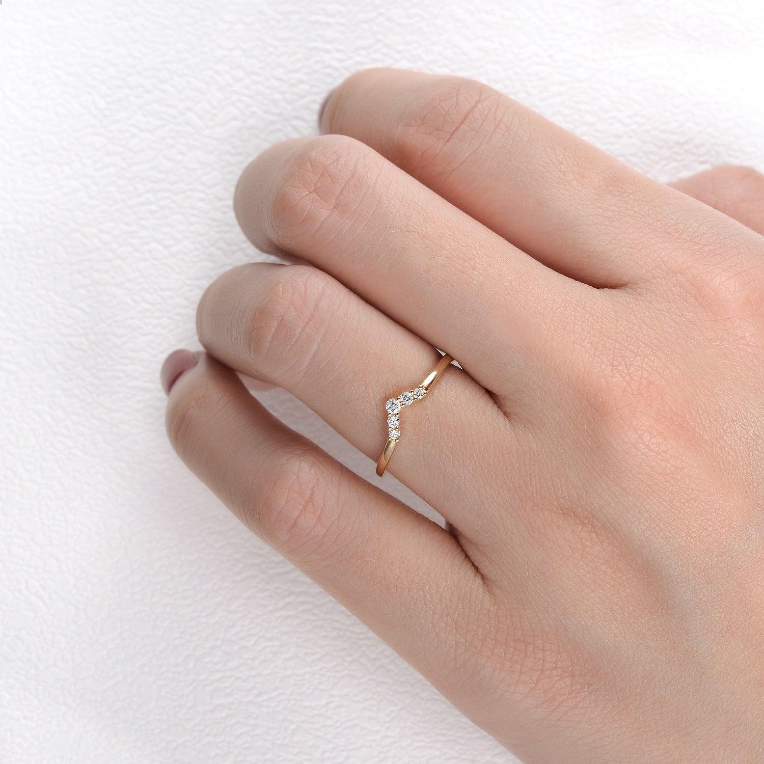 Chevron V Shaped Moissanite Yellow Gold Ring - Felicegals