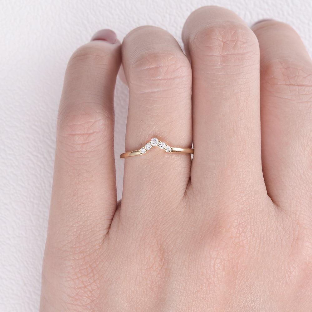 Chevron V Shaped Moissanite Yellow Gold Ring - Felicegals