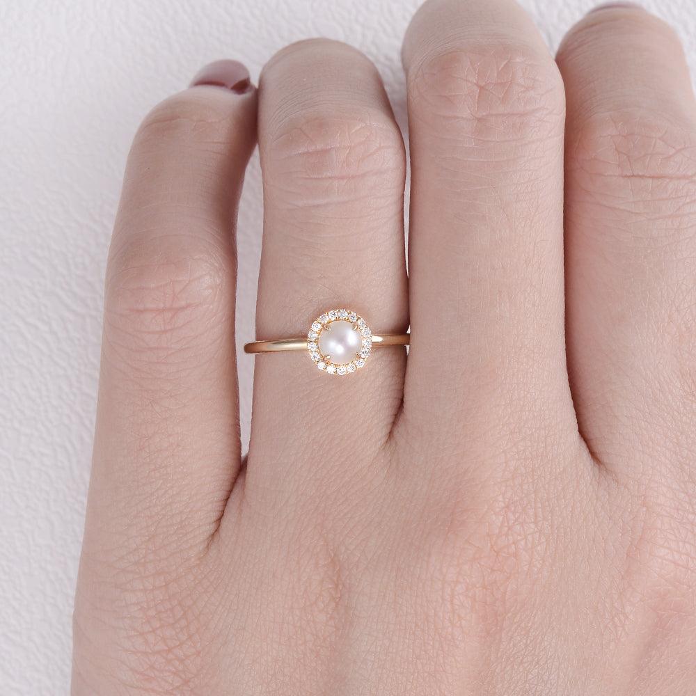Pearl & Moissanite Yellow Gold Ring - Felicegals