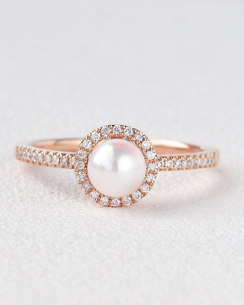 Pearl & Moissanite Yellow Gold Ring - Felicegals
