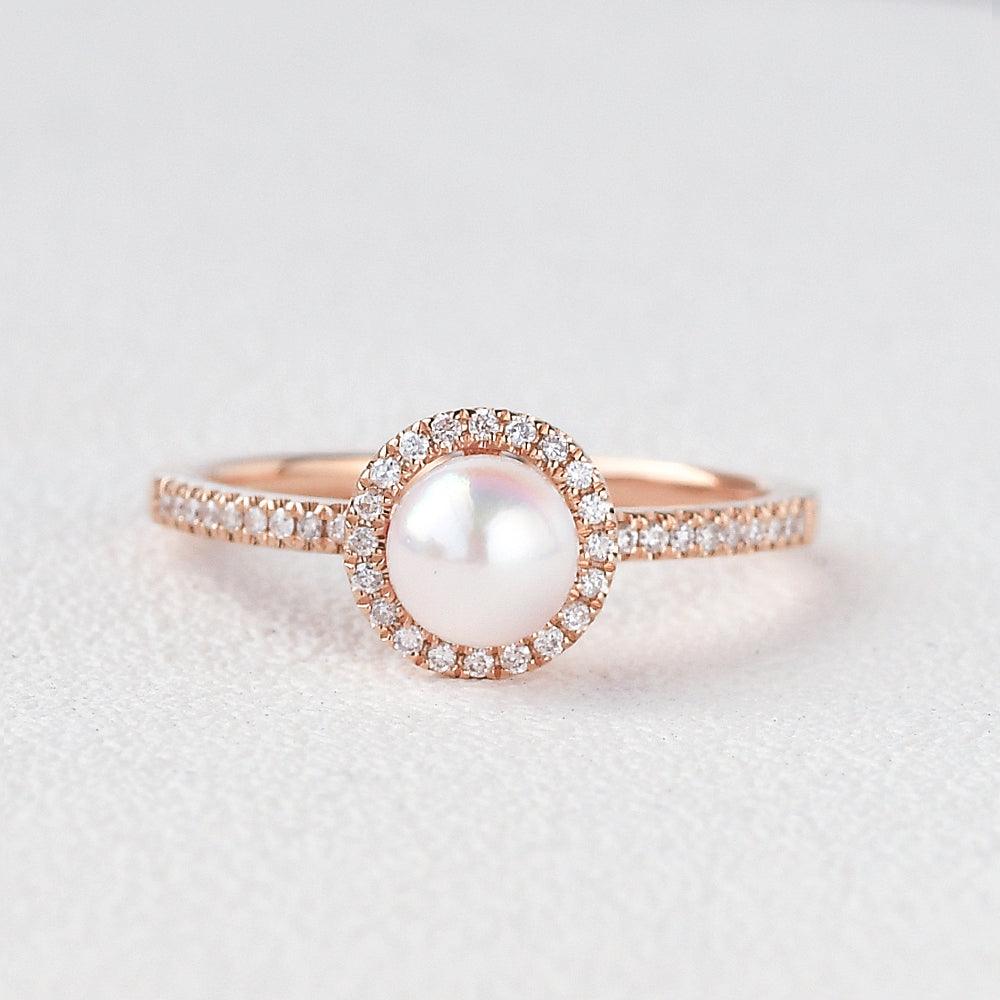 Pearl & Moissanite Yellow Gold Ring - Felicegals