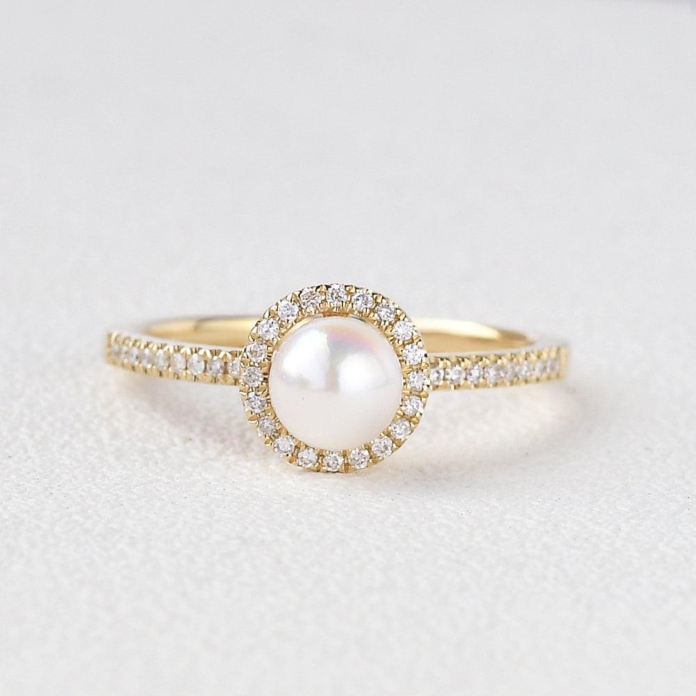 Pearl & Moissanite Yellow Gold Ring - Felicegals