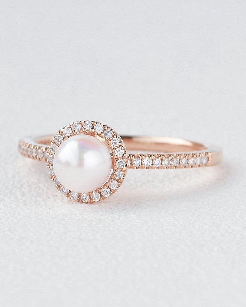 Pearl & Moissanite Yellow Gold Ring - Felicegals