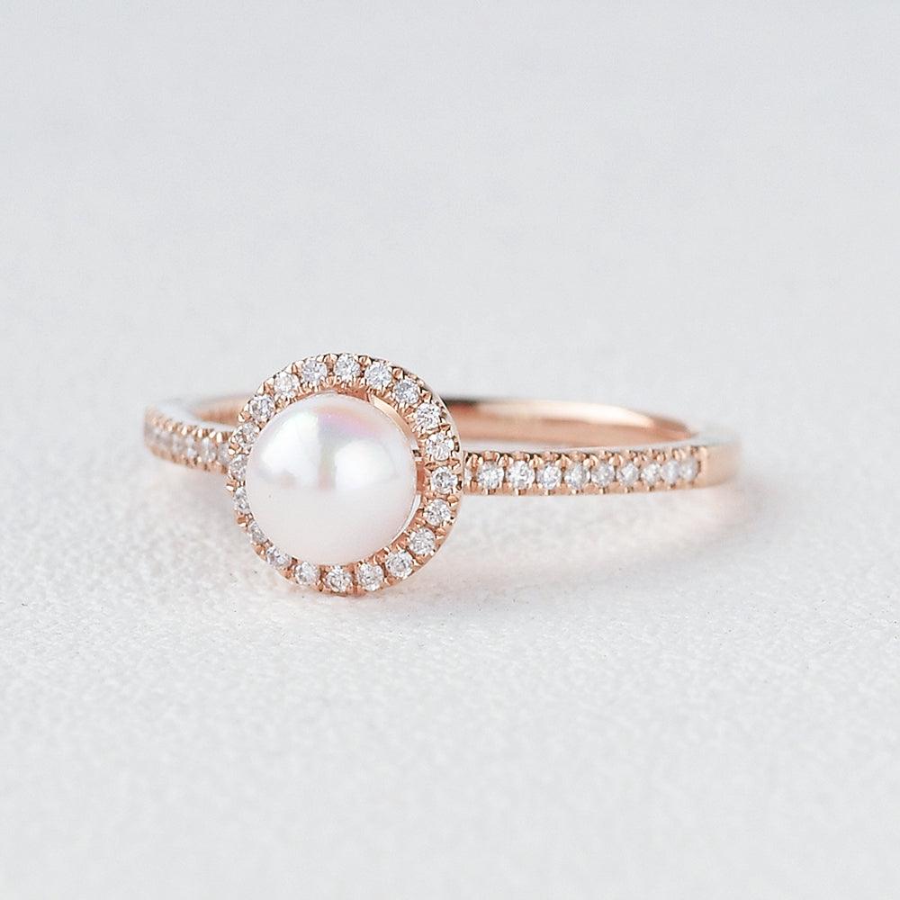 Pearl & Moissanite Yellow Gold Ring - Felicegals
