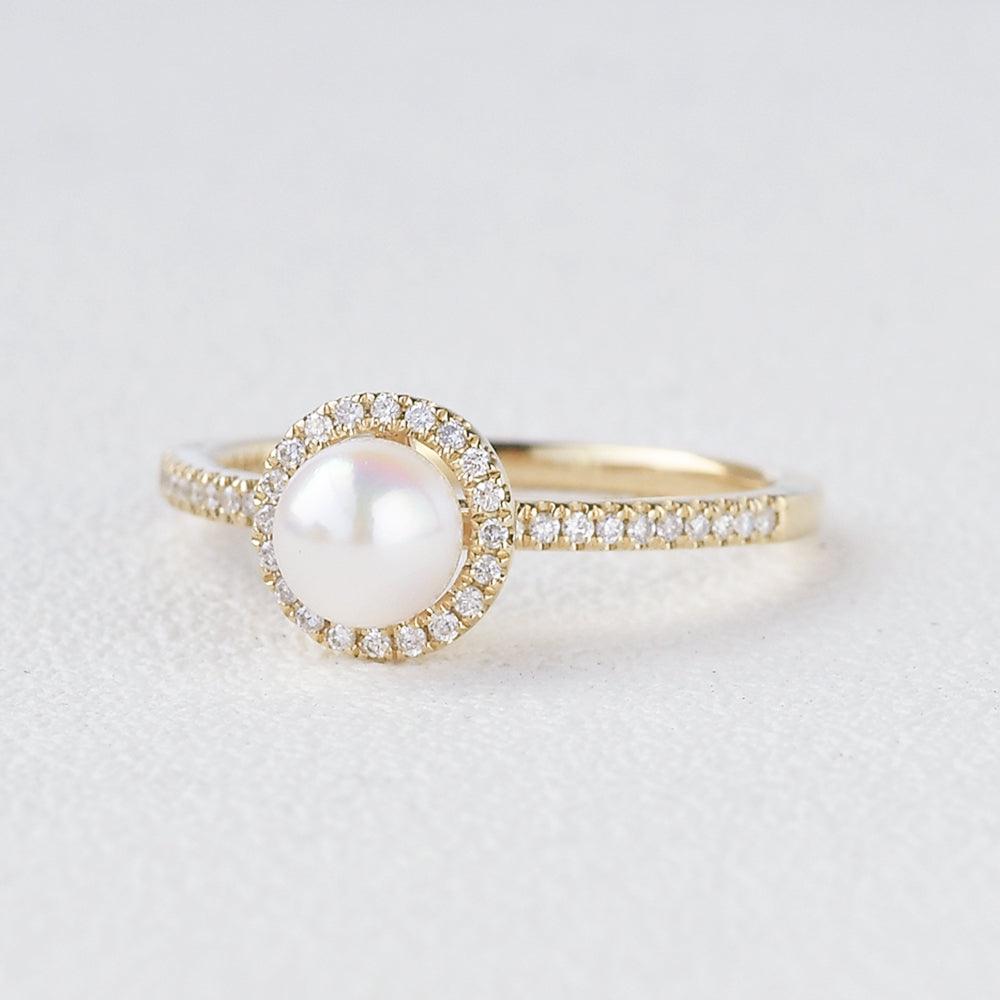 Pearl & Moissanite Yellow Gold Ring - Felicegals