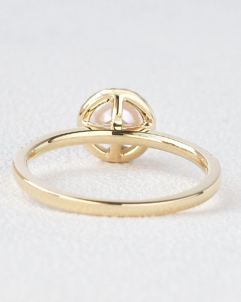 Pearl & Moissanite Yellow Gold Ring - Felicegals