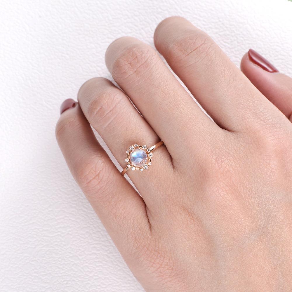 Moonstone & Diamond Rose Gold Ring - Felicegals