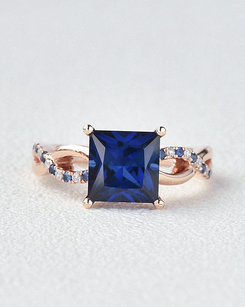 Bule Sapphire & Moissanite Retro Style Ring - Felicegals
