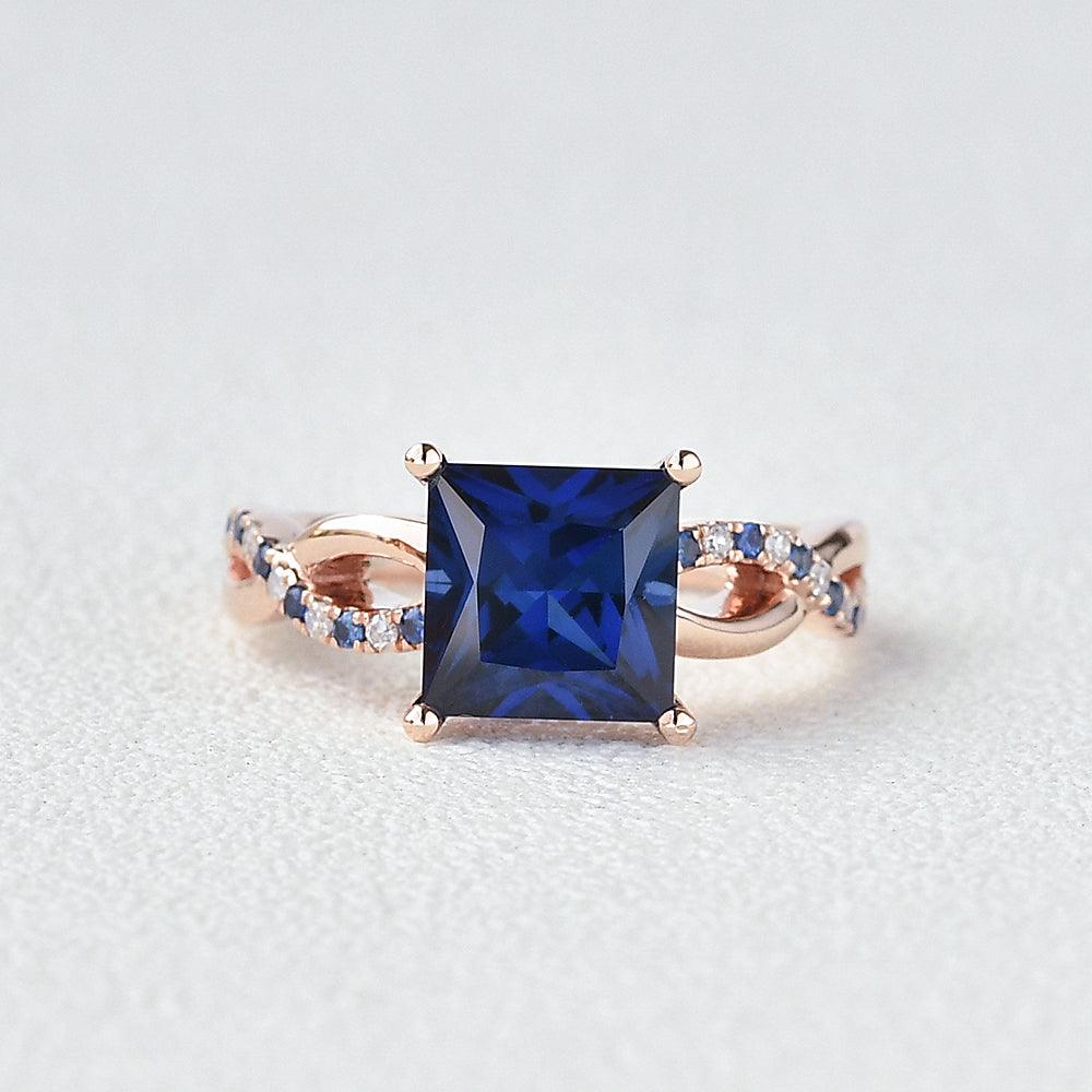 Bule Sapphire & Moissanite Retro Style Ring - Felicegals