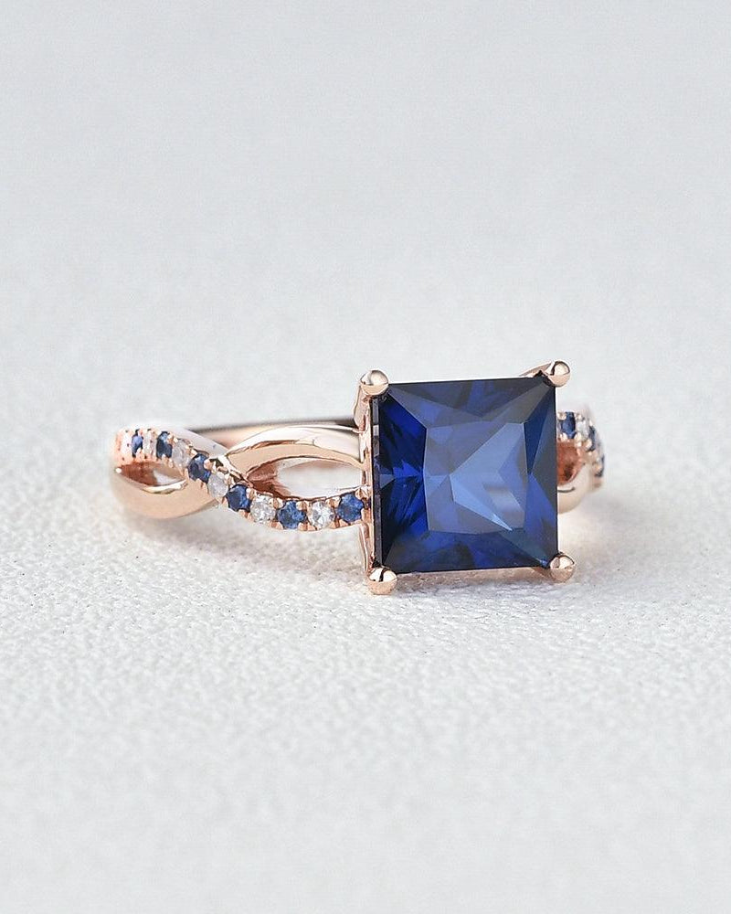 Bule Sapphire & Moissanite Retro Style Ring - Felicegals