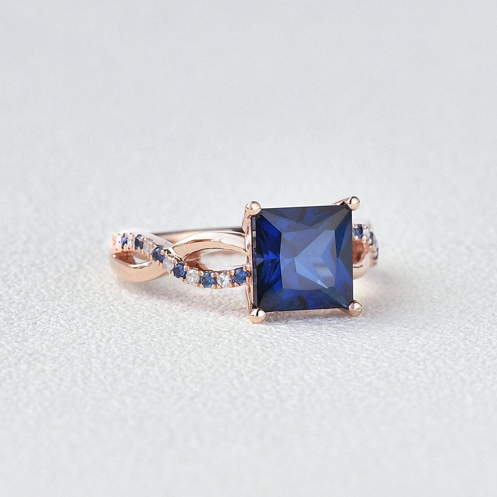 Bule Sapphire & Moissanite Retro Style Ring - Felicegals
