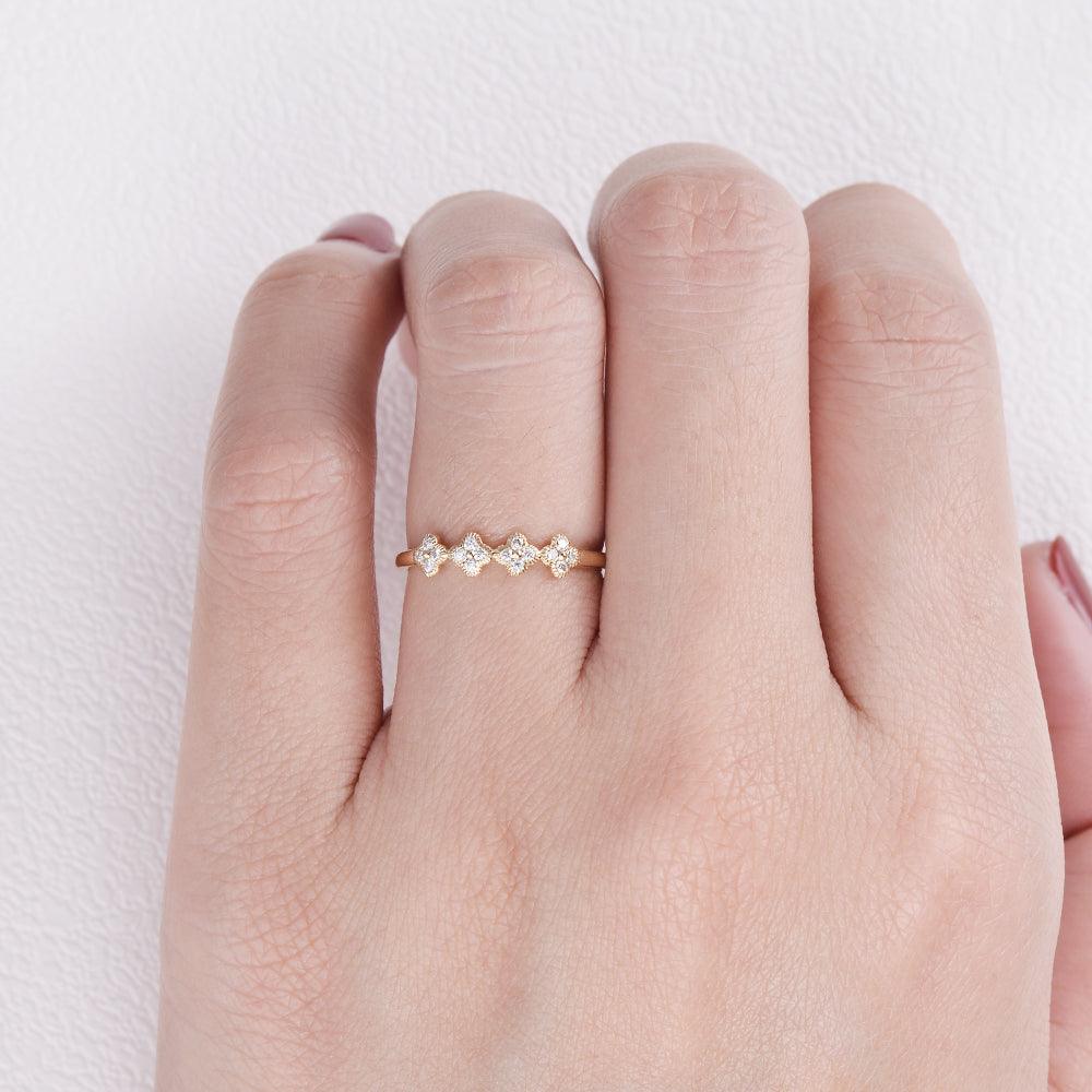 Moissanite Flower Shape Solid Gold Ring - Felicegals