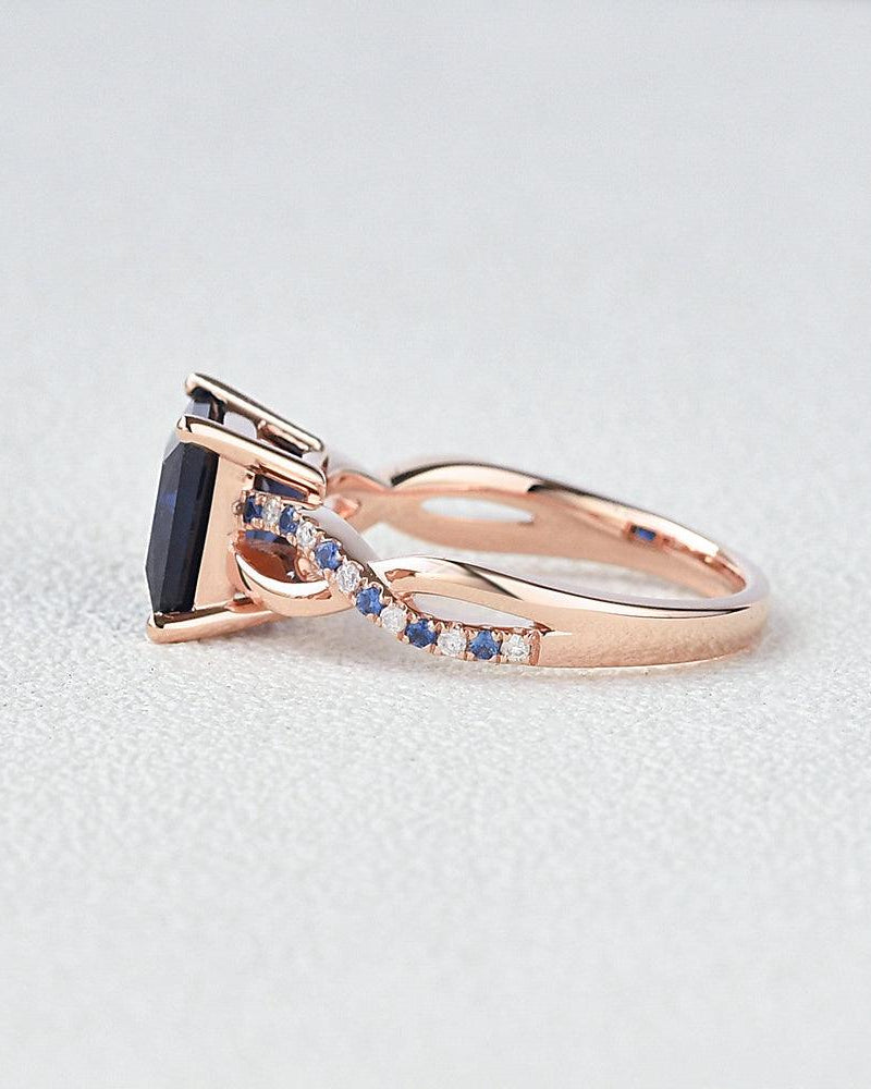 Bule Sapphire & Moissanite Retro Style Ring - Felicegals